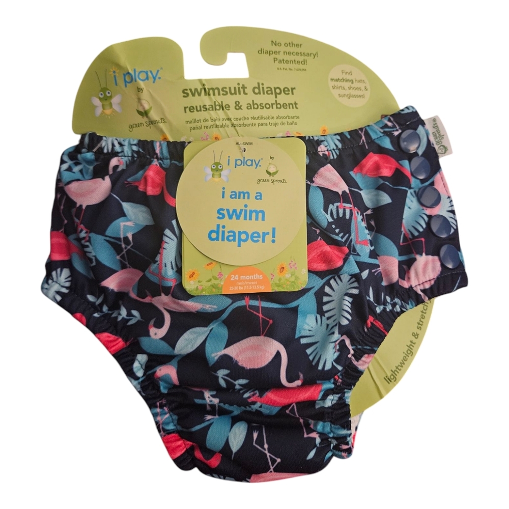 Green Sprouts Flamingo Snap Reusable Absorbent Swimsuit Diaper Size 24 Months